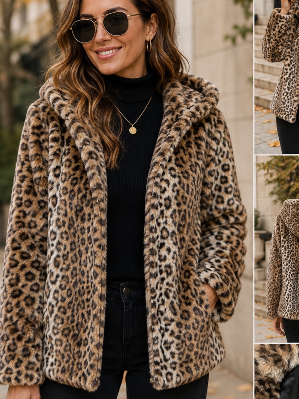 Pink Platinum NWT Leopard Faux Fur Hooded Jacket Size L